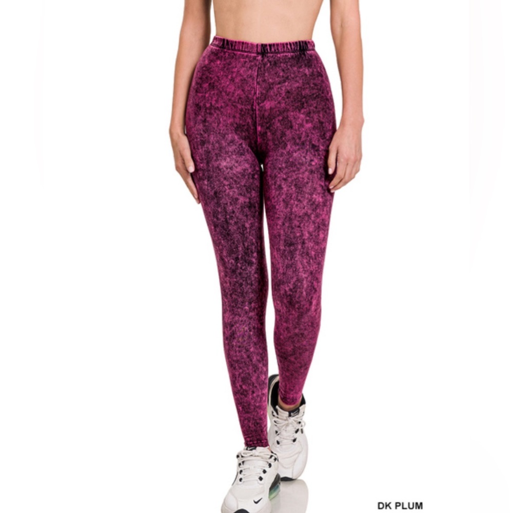 Zenana Mineral Washed Leggings Dark Plum